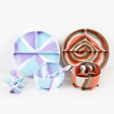 Multi-couleur silicone vaisselle de table ensemble plaque Pour bébé tout-petit ensemble de dîner pour enfants ensemble de nourriture en silicone