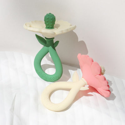 PAISEN personnalisé 6 mois Dentiste en forme de plante à fleurs 100% en caoutchouc naturel Dentiste en silicone mâché Tremblant jouet doux pour bébé
