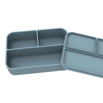 Logo personnalisé Portable de qualité alimentaire Silicone récipient alimentaire rectangulaire Bento Box avec couvercle 3 grille